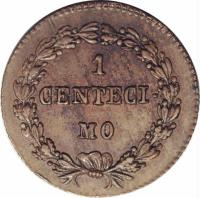 Bolivia coin 1 Centésimo (1864) reverse reverse of 1 Centésimo (1864) coin with KM# 147 from Bolivia. Inscription: 1 CENTESI- MO