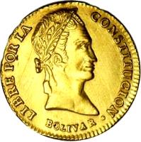obverse of 2 Scudos (1841) coin with KM# 106 from Bolivia. Inscription: LIBRE POR LA CONSTITUCION BOLIVAR