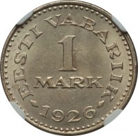 Estonia coin 1 Mark (1926) reverse reverse of 1 Mark (1926) coin with KM# 5 from Estonia. Inscription: EESTI VABARIIK 1 MARK 1926