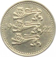 obverse of 3 Marka (1922) coin with KM# 2 from Estonia. Inscription: 19 22