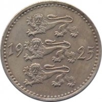 obverse of 10 Marka (1925) coin with KM# 4 from Estonia. Inscription: 19 25