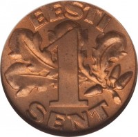 reverse of 1 Sent (1929) coin with KM# 10 from Estonia. Inscription: EESTI 1 SENT