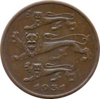 obverse of 5 Senti (1931) coin with KM# 11 from Estonia. Inscription: 1931