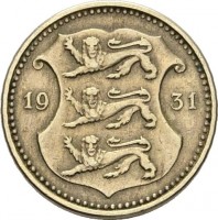 obverse of 10 Senti (1931) coin with KM# 12 from Estonia. Inscription: 19 31