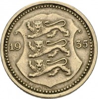 obverse of 20 Senti (1935) coin with KM# 17 from Estonia. Inscription: 19 35