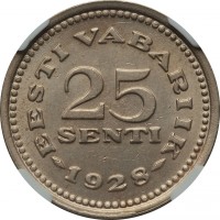Estonia coin 25 Senti (1928) reverse reverse of 25 Senti (1928) coin with KM# 9 from Estonia. Inscription: EESTI VABARIIK 25 SENTI 1928
