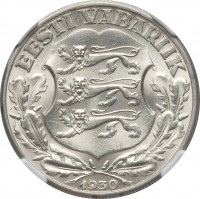 obverse of 2 Krooni - Toompea Fortress at Tallinn (1930) coin with KM# 20 from Estonia. Inscription: EESTI VABARIIK 1930