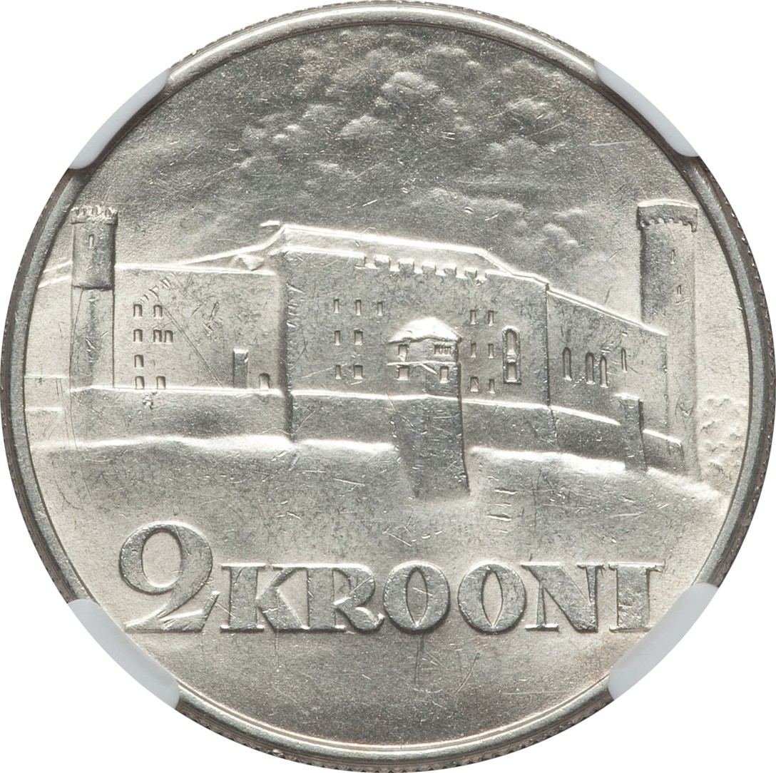 Subject One Year Type Toompea Fortress at Talinn Estonia 1930 Silver 2 Krooni Coin