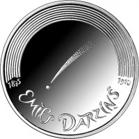 obverse of 5 Euro - Valse Mélancolique by Emīls Dārziņš (2015) coin with KM# 166 from Latvia. Inscription: 1875 1910 EMĪLS DĀRZIŅŠ