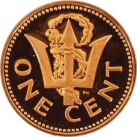 reverse of 1 Cent - Elizabeth II - Heavier (1973 - 1991) coin with KM# 10 from Barbados. Inscription: ONE CENT