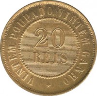 Brazil coin 20 Réis (1889 - 1912) reverse reverse of 20 Réis (1889 - 1912) coin with KM# 490 from Brazil. Inscription: VINTEM POUPADO, VINTEM GANHO 20 REIS