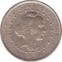 obverse of 1000 Réis (1912 - 1913) coin with KM# 510 from Brazil. Inscription: REPUBLICA DOS ESTADOS UNIDOS DO BRASIL 1912