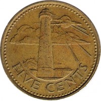 reverse of 5 Cents - Elizabeth II (1973 - 2007) coin with KM# 11 from Barbados. Inscription: FIVE CENTS