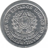 obverse of 20 Centavos (1956 - 1961) coin with KM# 565 from Brazil. Inscription: REPUBLICA DOS ESTADOS UNIDOS DO BRASIL