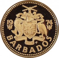 obverse of 25 Cents - Elizabeth II (1973 - 2006) coin with KM# 13 from Barbados. Inscription: BARBADOS 19 73 PRIDE AND INDUSTRY