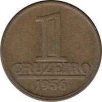 reverse of 1 Cruzeiro (1956) coin with KM# 567 from Brazil. Inscription: 1 CRUZEIRO 1956