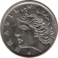 obverse of 50 Centavos (1967) coin with KM# 580 from Brazil. Inscription: * BRASIL *