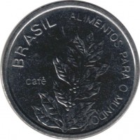 obverse of 5 Cruzeiros - FAO (1985) coin with KM# 599 from Brazil. Inscription: BRASIL ALIMENTOS PARA O MUNDO CAFE
