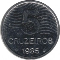 reverse of 5 Cruzeiros - FAO (1985) coin with KM# 599 from Brazil. Inscription: 5 CRUZEIROS 1985