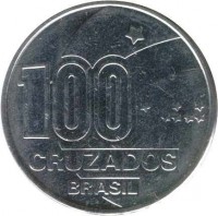 obverse of 100 Cruzados - Abolition of Slavery Centennial - Male (1988) coin with KM# 608 from Brazil. Inscription: 100 CRUZADOS BRASIL