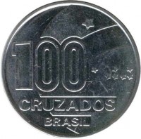 Brazil coin 100 Cruzados - Abolition of Slavery Centennial - Child (1988) obverse obverse of 100 Cruzados - Abolition of Slavery Centennial - Child (1988) coin with KM# 610 from Brazil. Inscription: 100 CRUZADOS BRASIL