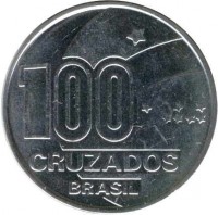 obverse of 100 Cruzados - Abolition of Slavery Centennial - Child (1988) coin with KM# 610 from Brazil. Inscription: 100 CRUZADOS BRASIL