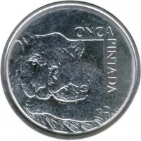 reverse of 50 Cruzeiros Reais (1993 - 1994) coin with KM# 629 from Brazil. Inscription: ONÇA PINTADA