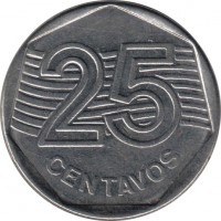 reverse of 25 Centavos - 50th anniversary of FAO (1995) coin with KM# 642 from Brazil. Inscription: 25 CENTAVOS