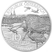 reverse of 10 Euro - Federal Provinces: Burgenland - Silver (2015) coin with KM# 3244a from Austria. Inscription: REPUBLIK ÖSTERREICH 2015 10 EURO NEUSIEDLERSEE