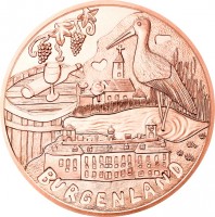 Austria coin 10 Euro - Federal Provinces: Burgenland - Copper (2015) obverse obverse of 10 Euro - Federal Provinces: Burgenland - Copper (2015) coin with KM# 3244 from Austria. Inscription: BURGENLAND