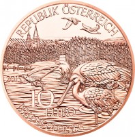 reverse of 10 Euro - Federal Provinces: Burgenland - Copper (2015) coin with KM# 3244 from Austria. Inscription: REPUBLIK ÖSTERREICH 2015 10 EURO NEUSIEDLERSEE
