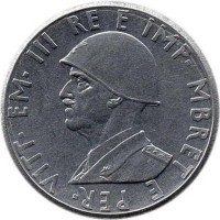 Albania coin 0.50 Lek - Vittorio Emanuele III (1939 - 1941) obverse obverse of 0.50 Lek - Vittorio Emanuele III (1939 - 1941) coin with KM# 30 from Albania. Inscription: VITT · EM · III RE E IMP · MBRET E PER ·