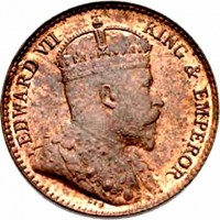 obverse of 1/4 Cent - Edward VII (1904) coin with KM# 100 from Ceylon. Inscription: EDWARD VII KING & EMPEROR