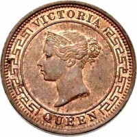 obverse of 1/2 Cent - Victoria (1870 - 1901) coin with KM# 91 from Ceylon. Inscription: VICTORIA QUEEN