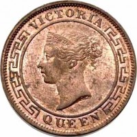 obverse of 1 Cent - Victoria (1870 - 1901) coin with KM# 92 from Ceylon. Inscription: VICTORIA QUEEN