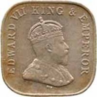 obverse of 5 Cents - Edward VII (1909 - 1910) coin with KM# 103 from Ceylon. Inscription: EDWARD VII KING & EMPEROR