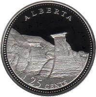 Canada coin 25 Cents - Elizabeth II - 125th Anniversary of Confederation: Alberta (1992) reverse reverse of 25 Cents - Elizabeth II - 125th Anniversary of Confederation: Alberta (1992) coin with KM# 221a from Canada. Inscription: ALBERTA<br/>25 CENTS