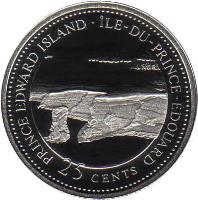 reverse of 25 Cents - Elizabeth II - 125th Anniversary of Confederation: Prince Edward Island (1992) coin with KM# 222a from Canada. Inscription: PRINCE EDWARD ISLAND • ÎLE-DU-PRINCE-ÉDOUARD<br/>25 CENTS