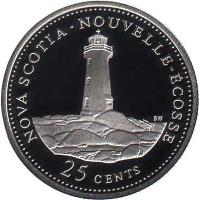 Canada coin 25 Cents - Elizabeth II - 125th Anniversary of Confederation: Nova Scotia (1992) reverse reverse of 25 Cents - Elizabeth II - 125th Anniversary of Confederation: Nova Scotia (1992) coin with KM# 231a from Canada. Inscription: NOVA SCOTIA • NOUVELLE-ÉCOSSE<br/>25 CENTS