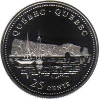 reverse of 25 Cents - Elizabeth II - 125th Anniversary of Confederation: Quebec (1992) coin with KM# 234a from Canada. Inscription: QUEBEC • QUÉBEC<br/>25 CENTS