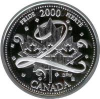 Canada coin 25 Cents - Elizabeth II - Millennium: Pride (2000) reverse reverse of 25 Cents - Elizabeth II - Millennium: Pride (2000) coin with KM# 384.2a from Canada. Inscription: PRIDE 2000 FIERTÉ<br/>CANADA