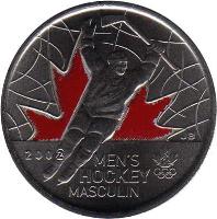 Canada coin 25 Cents - Elizabeth II - Men's hockey gold medal, Salt Lake City 2002 (2009) reverse reverse of 25 Cents - Elizabeth II - Men's hockey gold medal, Salt Lake City 2002 (2009) coin with KM# 1063a from Canada. Inscription: JB<br/>2002 MEN'S<br/>HOCKEY<br/>MASCULIN