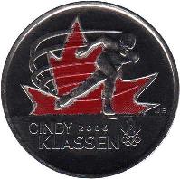 Canada coin 25 Cents - Elizabeth II - 2010 Olympic Winter Games - Olympic Moments: Cindy Klassen (2009) reverse reverse of 25 Cents - Elizabeth II - 2010 Olympic Winter Games - Olympic Moments: Cindy Klassen (2009) coin with KM# 1065a from Canada. Inscription: CINDY 2006<br/>KLASSEN