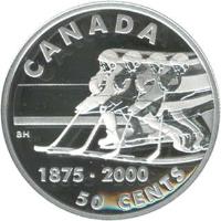 Canada coin 50 Cents - Elizabeth II - Ice Hockey (2000) reverse reverse of 50 Cents - Elizabeth II - Ice Hockey (2000) coin with KM# 385 from Canada. Inscription: CANADA<br/>1875-2000<br/>50 CENTS