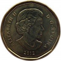 obverse of 1 Dollar - Elizabeth II - 100th CFL Grey Cup (2012) coin with KM# 1294 from Canada. Inscription: ELIZABETH II D.G.REGINA 2012