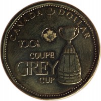 reverse of 1 Dollar - Elizabeth II - 100th CFL Grey Cup (2012) coin with KM# 1294 from Canada. Inscription: CANADA DOLLAR 100e th COUPE GREY CUP