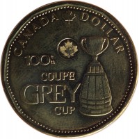 Canada coin 1 Dollar - Elizabeth II - 100th CFL Grey Cup (2012) reverse reverse of 1 Dollar - Elizabeth II - 100th CFL Grey Cup (2012) coin with KM# 1294 from Canada. Inscription: CANADA DOLLAR 100e th COUPE GREY CUP