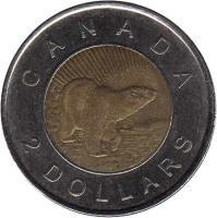 reverse of 2 Dollars - Elizabeth II - 10th Anniversary of 2 Dollars coin (2006) coin with KM# 836 from Canada. Inscription: CANADA<br/>2 DOLLARS