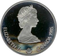 Canada coin 20 Dollars - Elizabeth II - 1988 Calgary Olympics: Downhill Skier (1985) obverse obverse of 20 Dollars - Elizabeth II - 1988 Calgary Olympics: Downhill Skier (1985) coin with KM# 145 from Canada. Inscription: ELIZABETH II CANADA 1985