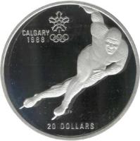 Canada coin 20 Dollars - Elizabeth II - 1988 Calgary Olympics: Speed Skater (1985) reverse reverse of 20 Dollars - Elizabeth II - 1988 Calgary Olympics: Speed Skater (1985) coin with KM# 146 from Canada. Inscription: CALGARY<br/>1988<br/>20 DOLLARS